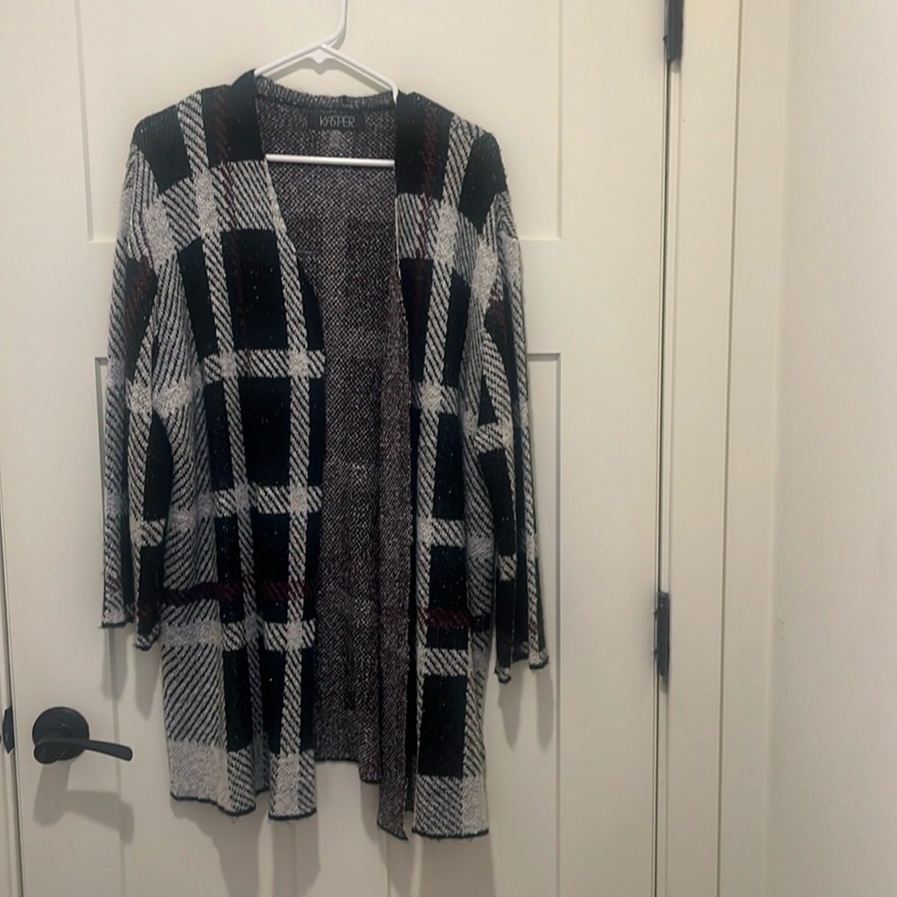 Kasper black black cream and burgundy cardigan